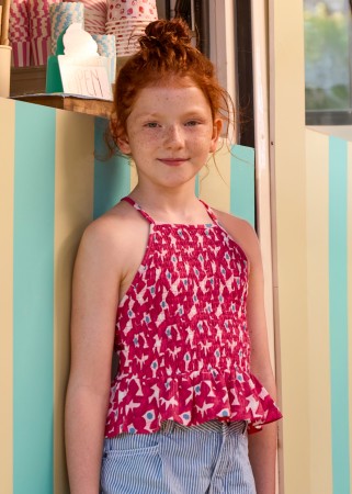 Koszulka na ramiączkach marszczona we wzory dla dziewczynki Mayoral