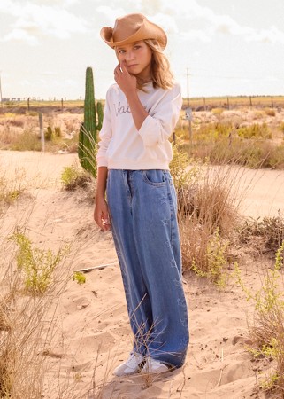 Długie szerokie spodnie jeansowe dla dziewczynki Mayoral, ostatni rozmiar 162