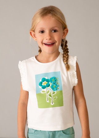 Koszulka na ramiączkach z aplikacją kwiatuszków dla dziewczynki Mayoral