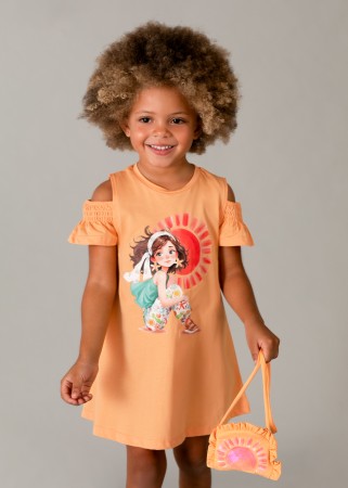 Sukienka dzianinowa z odkrytymi ramionami oraz torebką dla dziewczynki Mayoral